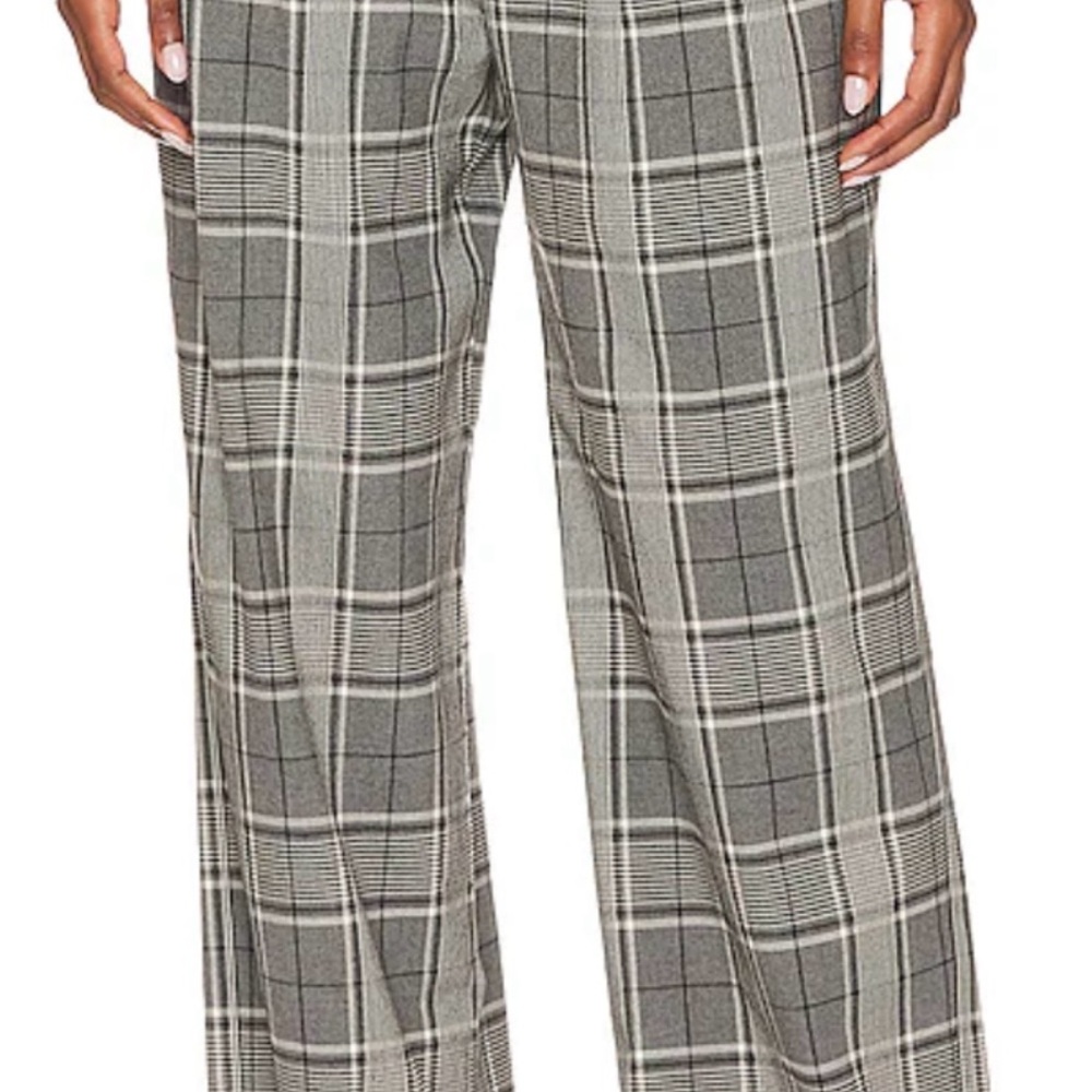 Anine Bing Gray Plaid Wide-Leg Pants